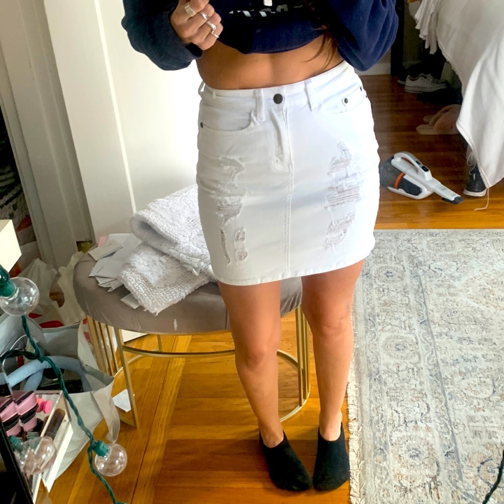 Nordstrom BP white denim distressed ripped jean skirt high waisted size 1